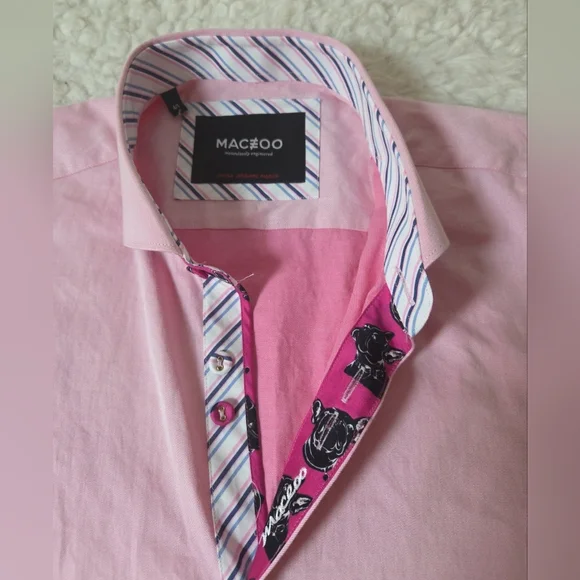 Maceoo Paris Men's "Einstein" Collection Oxfort Pink Shirt Sz 4/L 100% Cotton - Picture 4 of 14